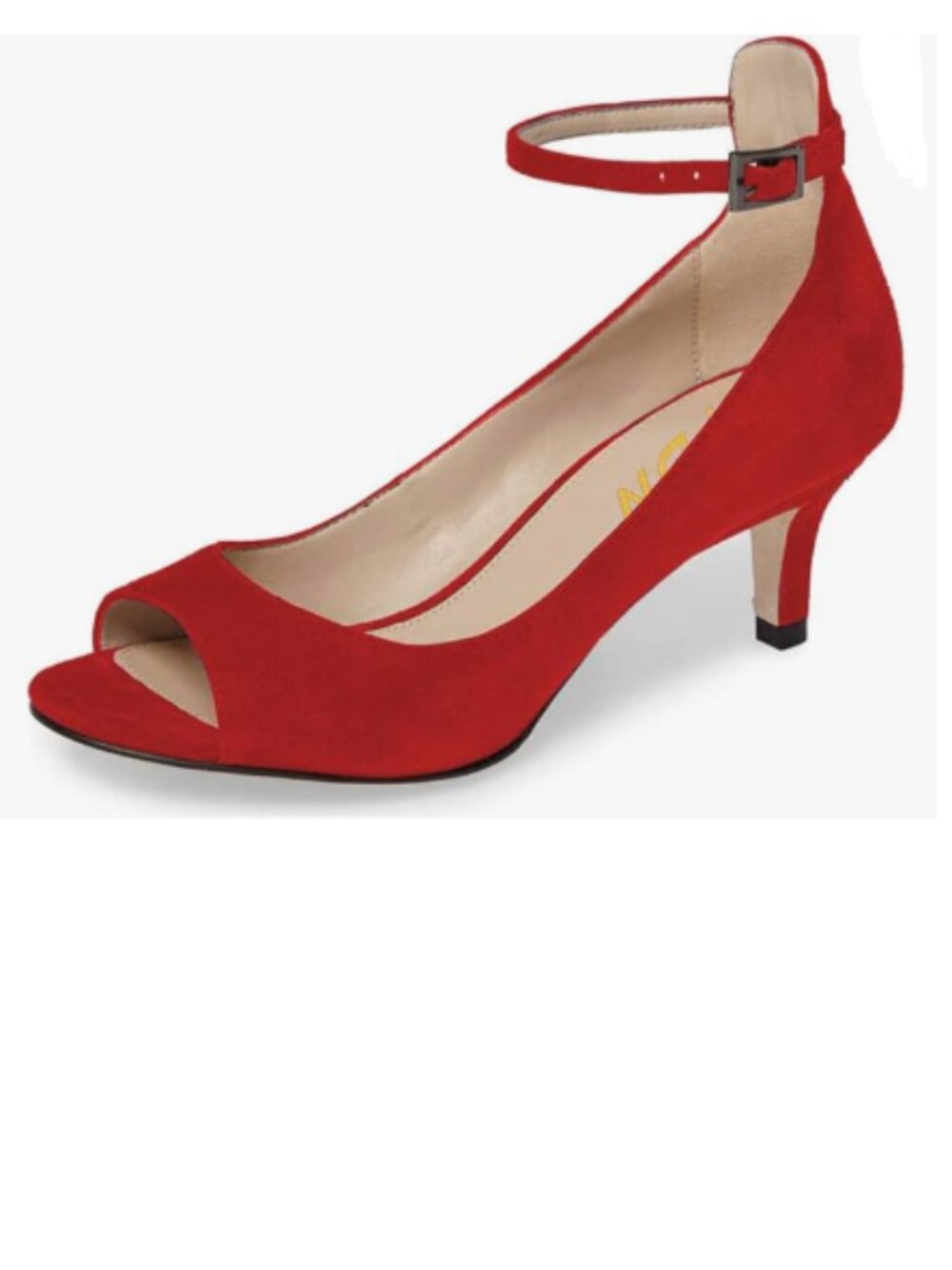 YDN Red Peep Toe Kitten Low Heel Sandals Ankle Straps Pumps Buckle Party Shoes